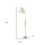 68" Nickel Adjustable Floor Lamp With White Fabric Empire Shade