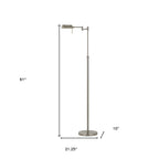 61" Nickel Metal Adjustable Swing Arm Floor Lamp With Gray Shade