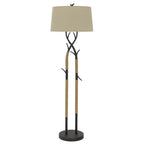 55" Black Metal And Rope Tree Branch Floor Lamp With Tan Fabric Shade