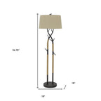 55" Black Metal And Rope Tree Branch Floor Lamp With Tan Fabric Shade