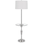 61" Chrome Tray Table Floor Lamp With White Transparent Glass Square Shade