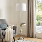 61" Chrome Tray Table Floor Lamp With White Transparent Glass Square Shade
