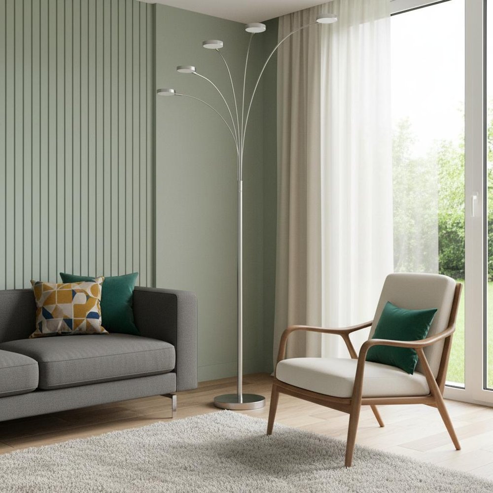 82" Nickel Five Light Led Arc Floor Lamp