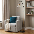 71" Brown Traditional Shaped Floor Lamp With Clear Transparent Glass Empire Shade