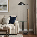 63" Brown Tray Table Floor Lamp With Bronze Transparent Glass Dome Shade