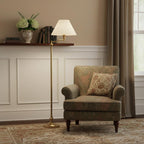 59" Bronze Metal Swing Arm Floor Lamp With Beige Fabric Empire Shade