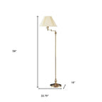 59" Bronze Metal Swing Arm Floor Lamp With Beige Fabric Empire Shade