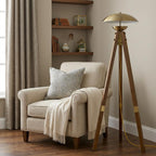 55" Brass Tripod Floor Lamp With Antiqued Brass Dome Shade
