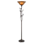 72" Amber Torchiere Floor Lamp With Brown Glass Dome Shade