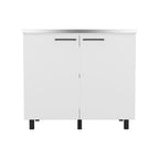 24" X 39" White Stainless Steel and Wood Utility Cabinet With Sink