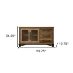 60" Brown Solid and Manufactured Wood Distressed Buffet Table