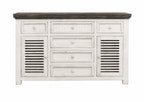 70" Antiqued White Solid and Manufactured Wood Distressed Buffet Table