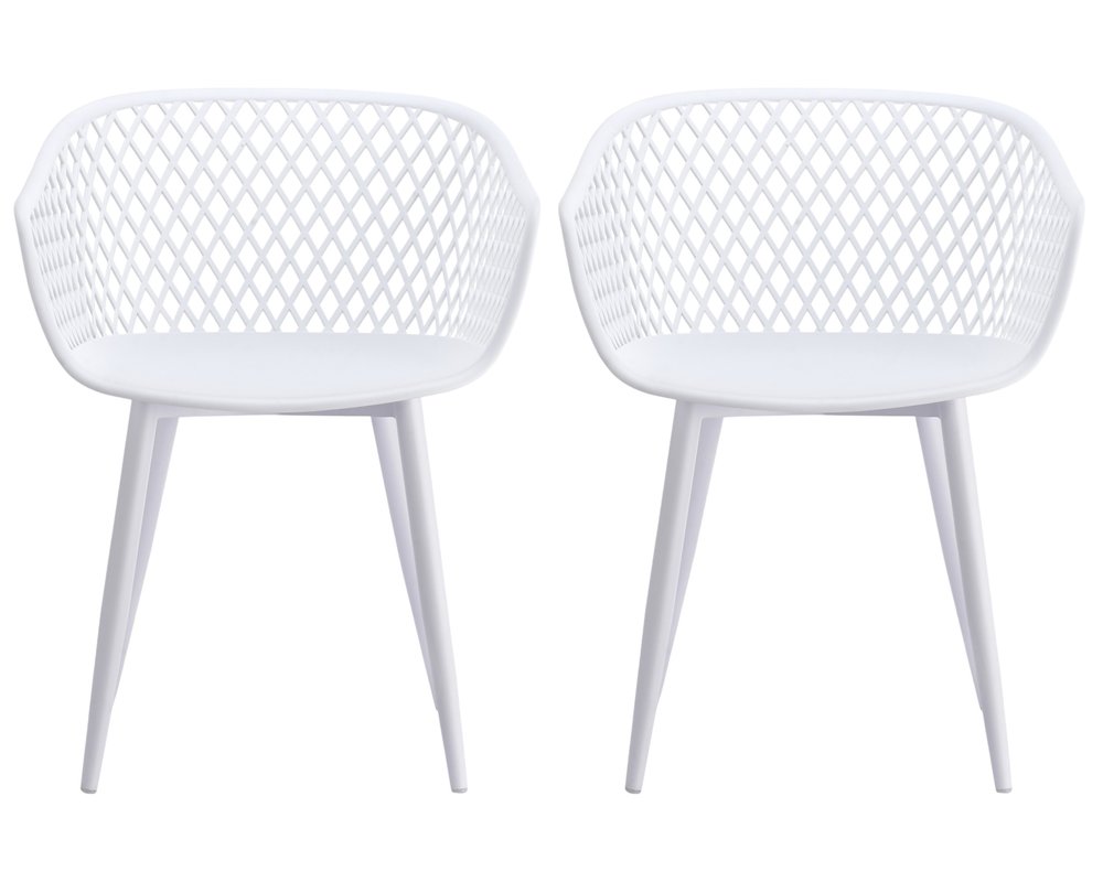 Set of Two White Heavy Duty Plastic Outdoor Stacking Dining Chairs