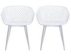 Set of Two White Heavy Duty Plastic Outdoor Stacking Dining Chairs