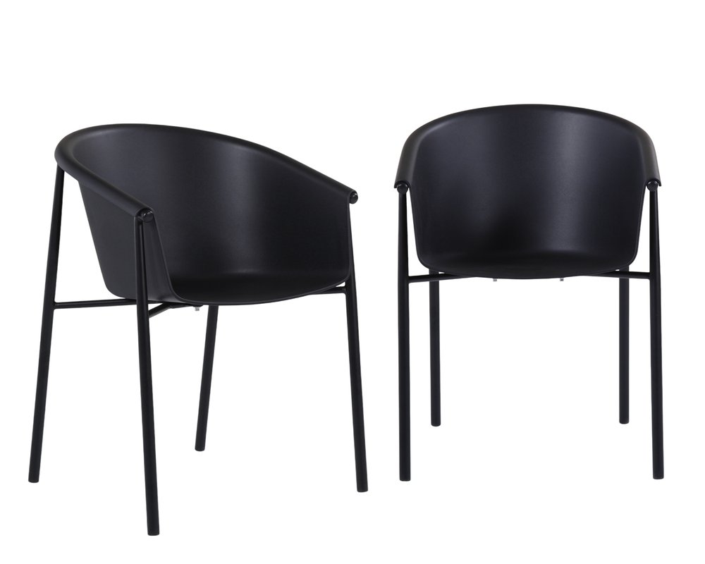 Set of Two Black Heavy Duty Plastic Outdoor Stacking Dining Chairs