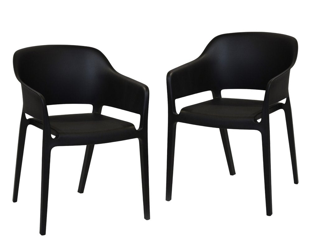 Set of Two Black Heavy Duty Plastic Outdoor Stacking Dining Chairs