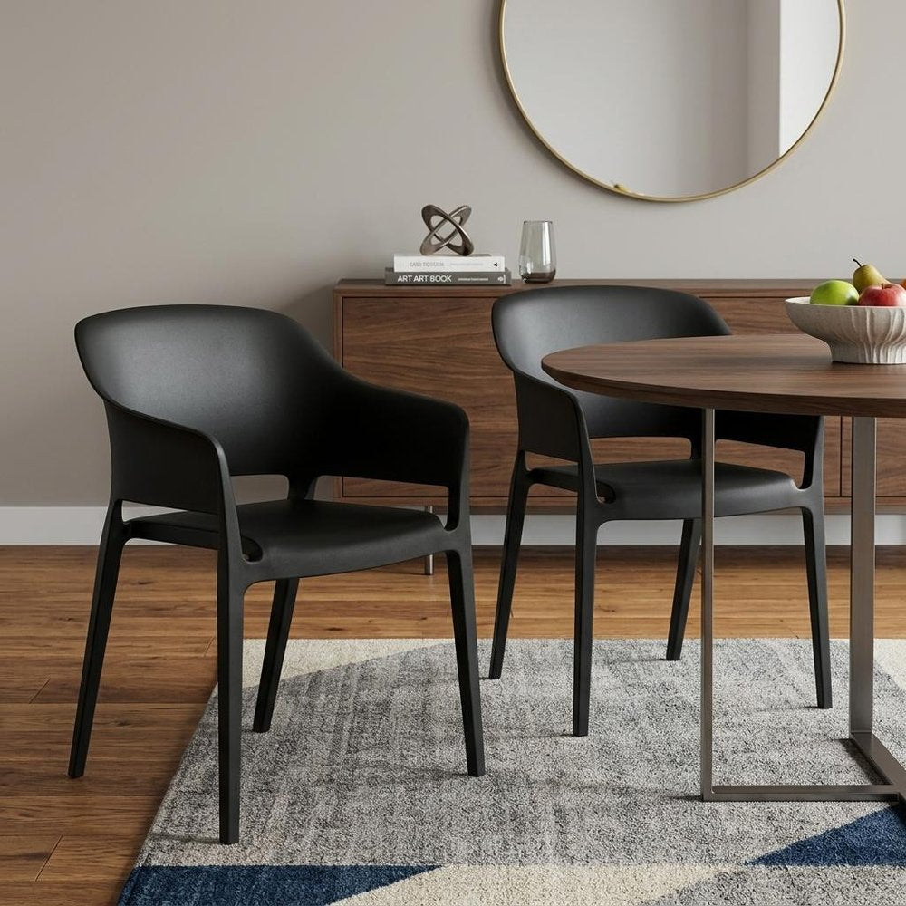 Set of Two Black Heavy Duty Plastic Outdoor Stacking Dining Chairs