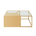 Set of Three 37" Clear And Gold Glass And Stainless Steel Square Mirrored Bunching Coffee Tables