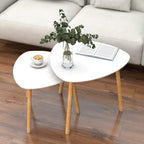 Set Of Two White and Natural Wood Triangle Nested Coffee Tables
