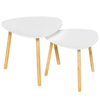 Set Of Two White and Natural Wood Triangle Nested Coffee Tables