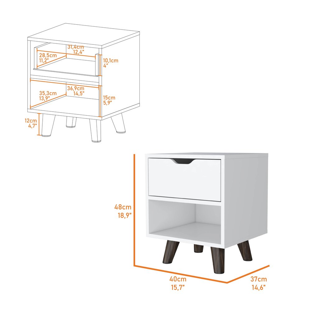 19" White Wood One Drawer Nightstand
