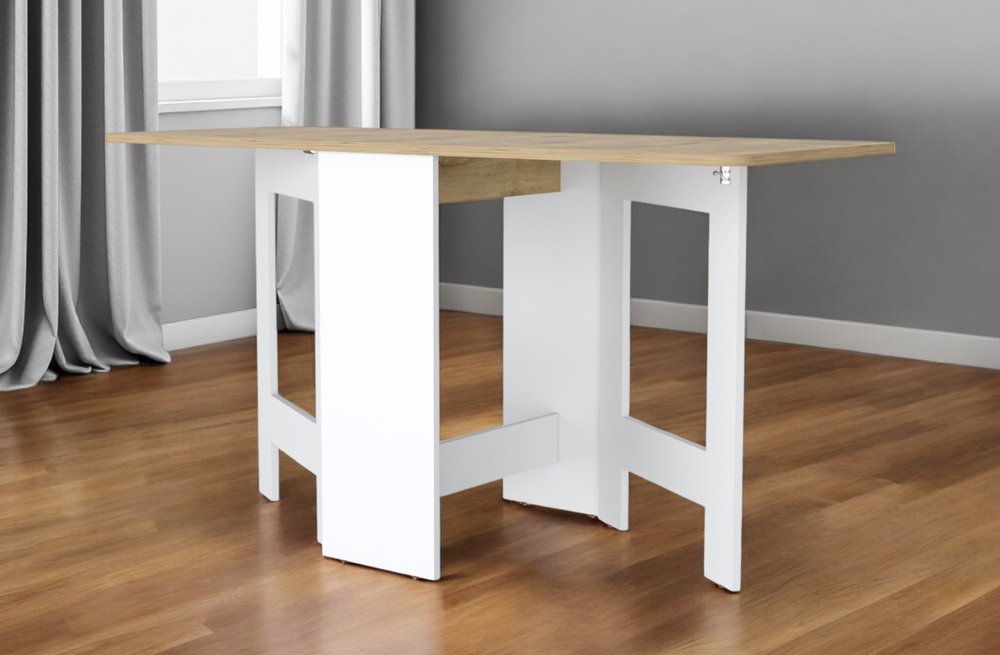 24" Wood Brown And Black Drop Leaf Trestle Base Dining Table
