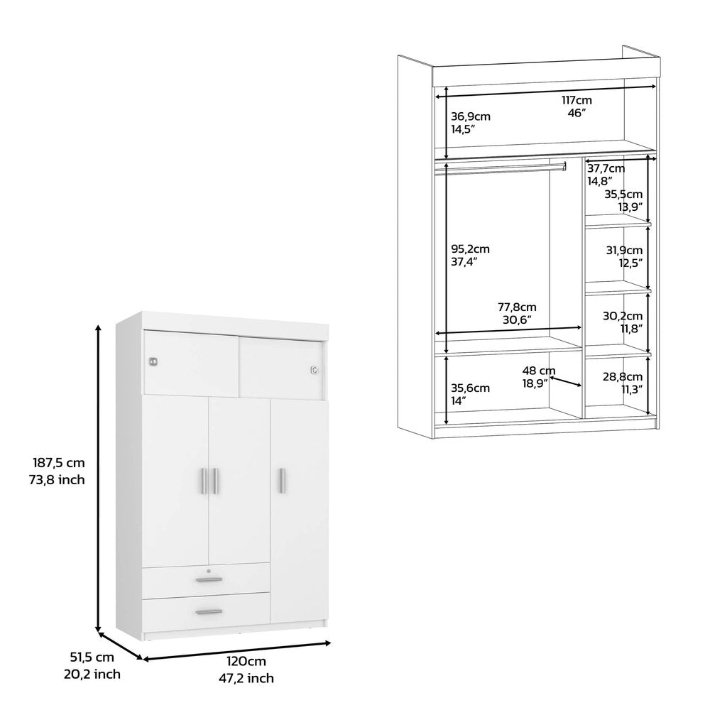 47" White Wood Two Drawer Dresser