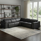 Black Italian Leather Modular L Shaped Five Piece Corner Sectional
