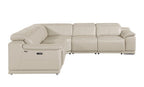 Beige Italian Leather Power Reclining U Shaped Five Piece Corner Sectional With Console