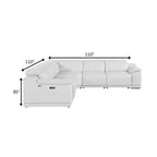 White Italian Leather Power Reclining L Shaped Five Piece Corner Sectional