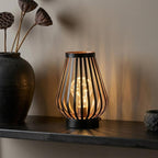 9" Black Metal Lantern Bedside Lamp LED With Black Novelty Shade
