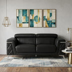 70" Black And Silver Metallic Top Grain Leather Loveseat