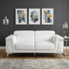 70" White And Silver Metallic Top Grain Leather Loveseat