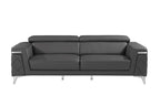 89" Black Italian Leather Sofa With Silver Legs