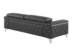 89" Black Italian Leather Sofa With Silver Legs