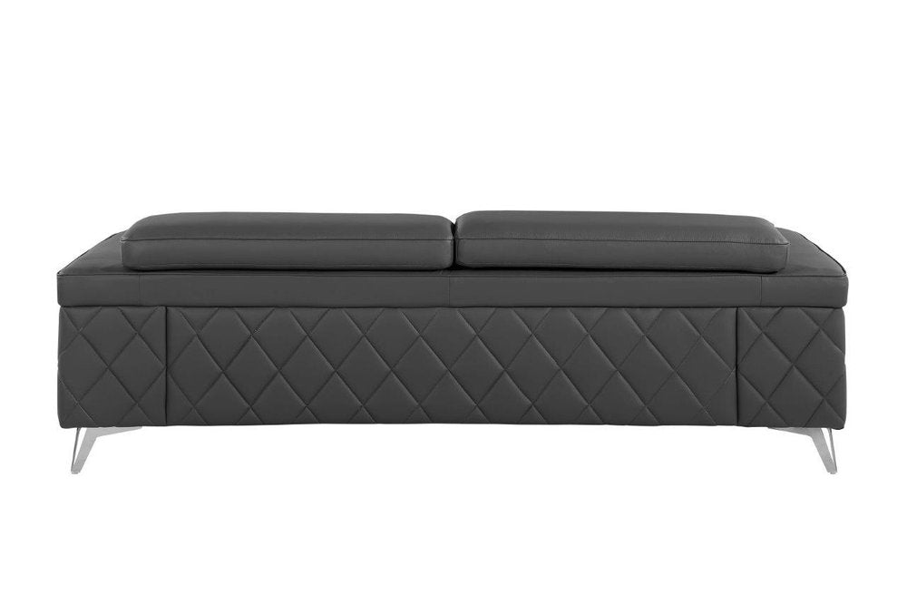 89" Black Italian Leather Sofa With Silver Legs