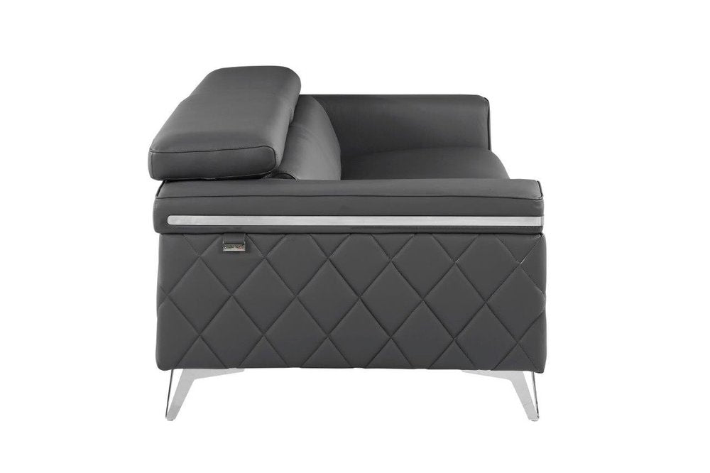 89" Black Italian Leather Sofa With Silver Legs