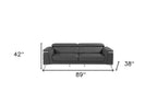 89" Black Italian Leather Sofa With Silver Legs