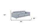 89" Black Italian Leather Sofa With Silver Legs