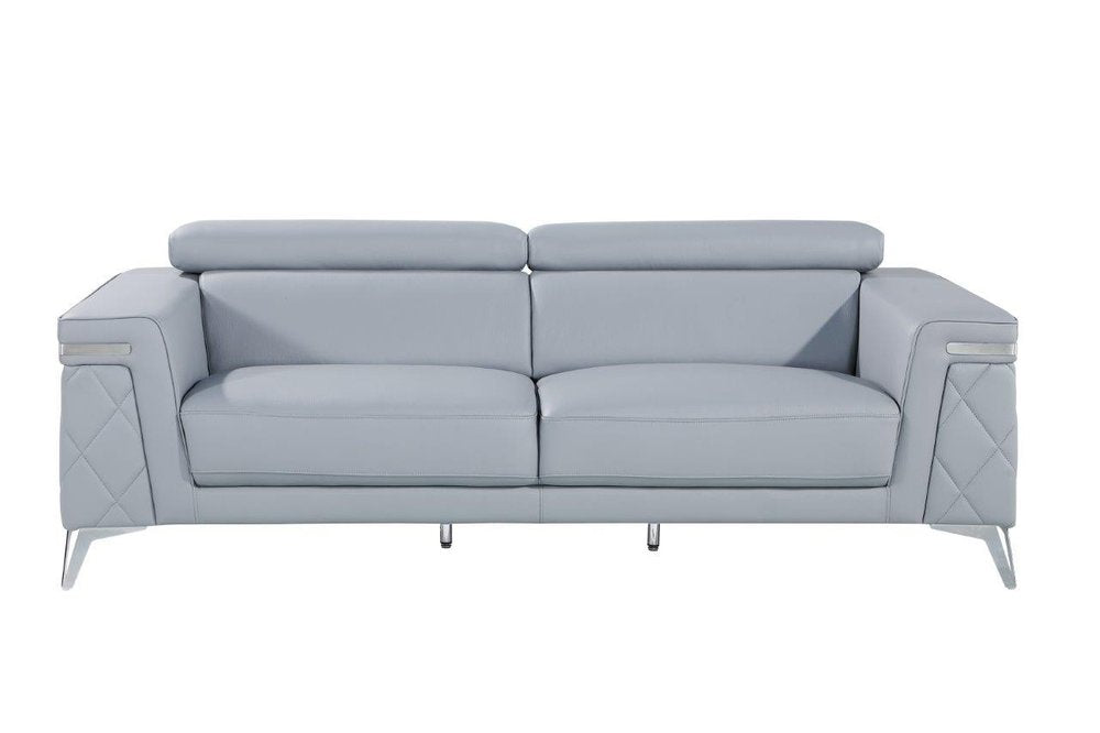 89" Black Italian Leather Sofa With Silver Legs