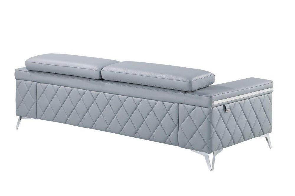 89" Black Italian Leather Sofa With Silver Legs