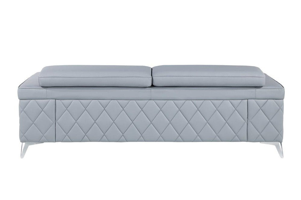 89" Black Italian Leather Sofa With Silver Legs