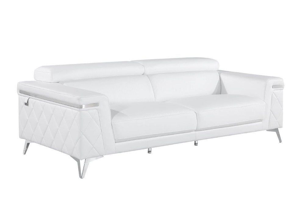 89" Black Italian Leather Sofa With Silver Legs