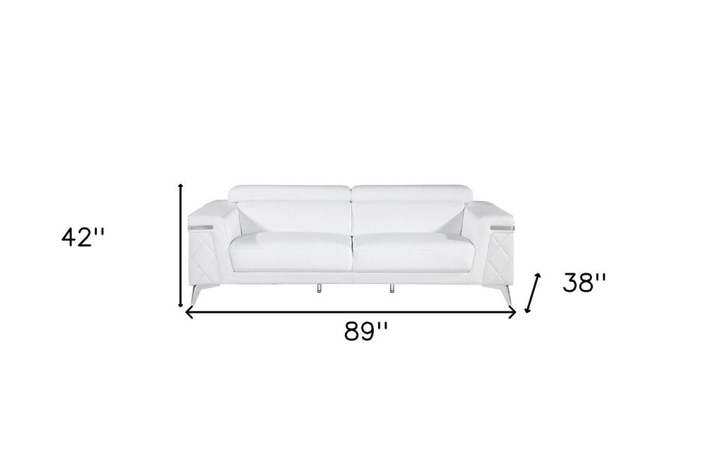 89" Black Italian Leather Sofa With Silver Legs