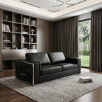 89" White Italian Leather Sofa With Brass Legs