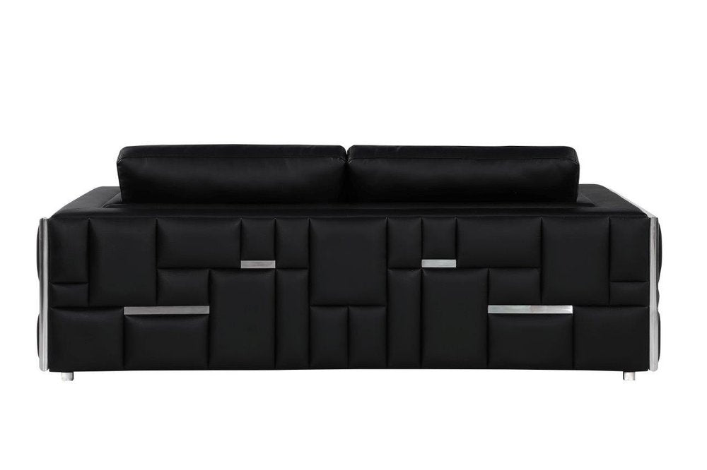 89" White Italian Leather Sofa With Brass Legs