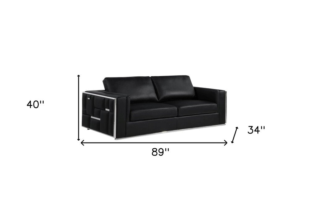 89" White Italian Leather Sofa With Brass Legs