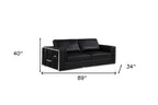 89" White Italian Leather Sofa With Brass Legs
