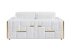 Two Piece White Italian Leather Five Person Seating Set