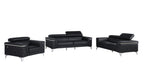 Three Piece Black Italian Leather Five Person Seating Set